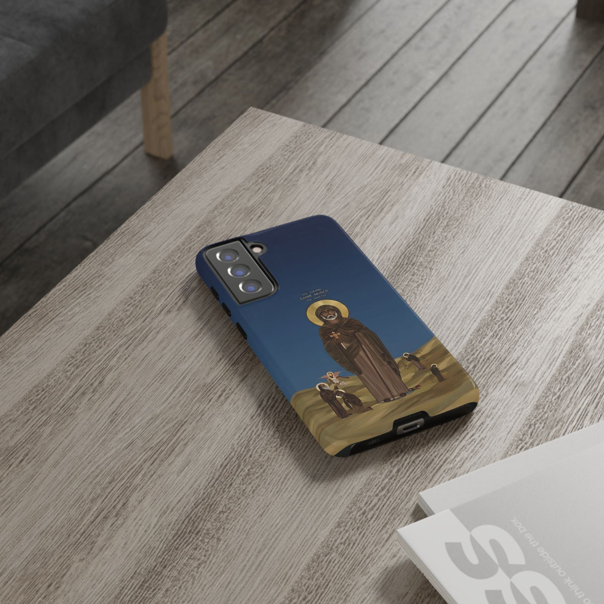 Christelijk telefoonhoesje Sint-Mozes de Sterke blauw mat