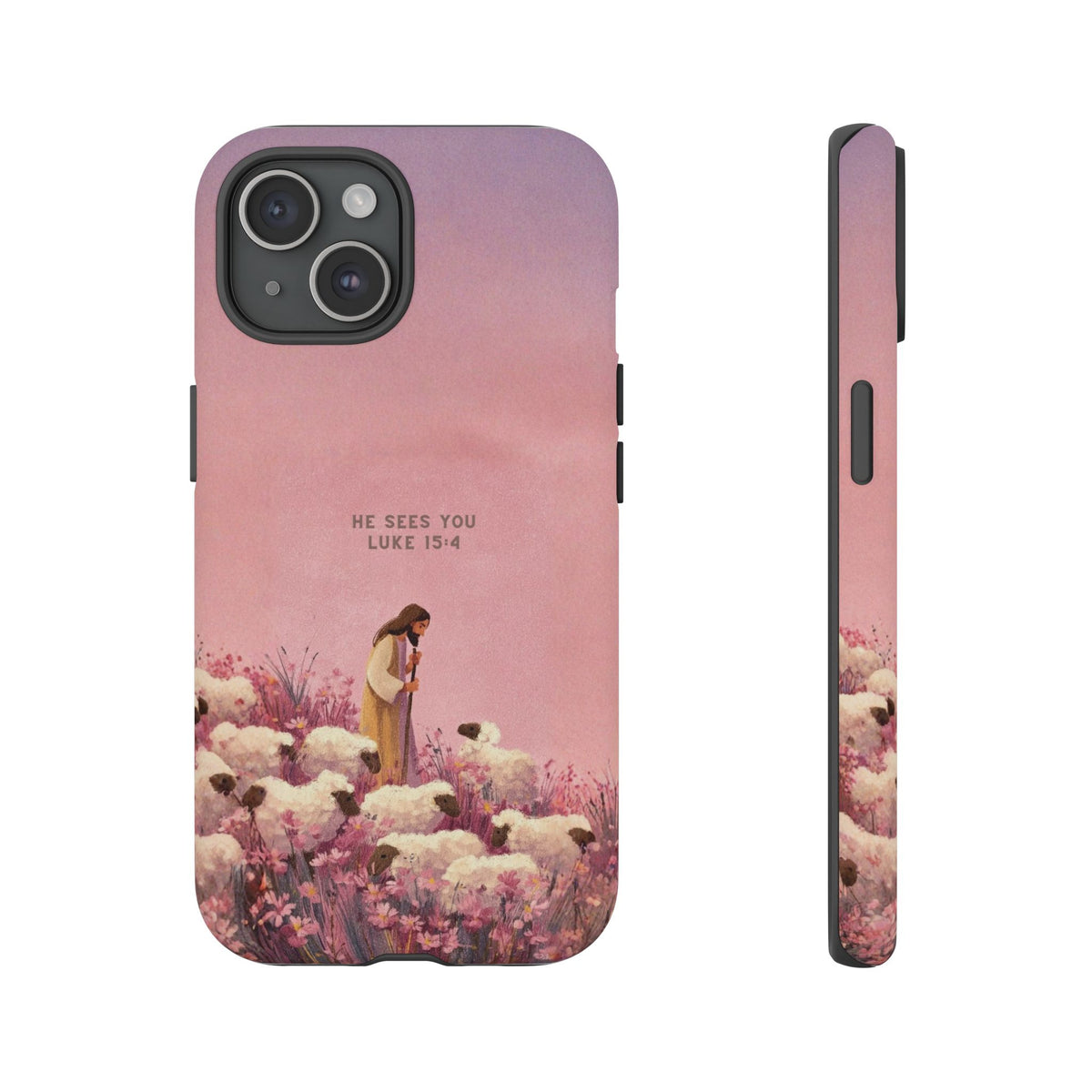 Christelijk telefoonhoesje Hij ziet jou roze mat