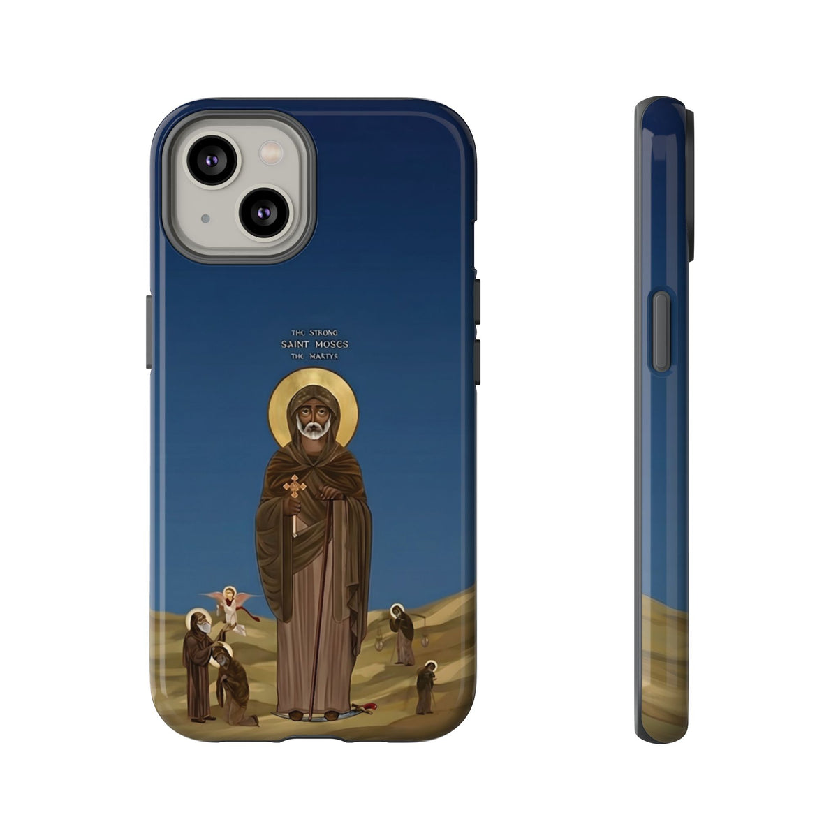 Christelijk telefoonhoesje Sint-Mozes de Sterke blauw mat