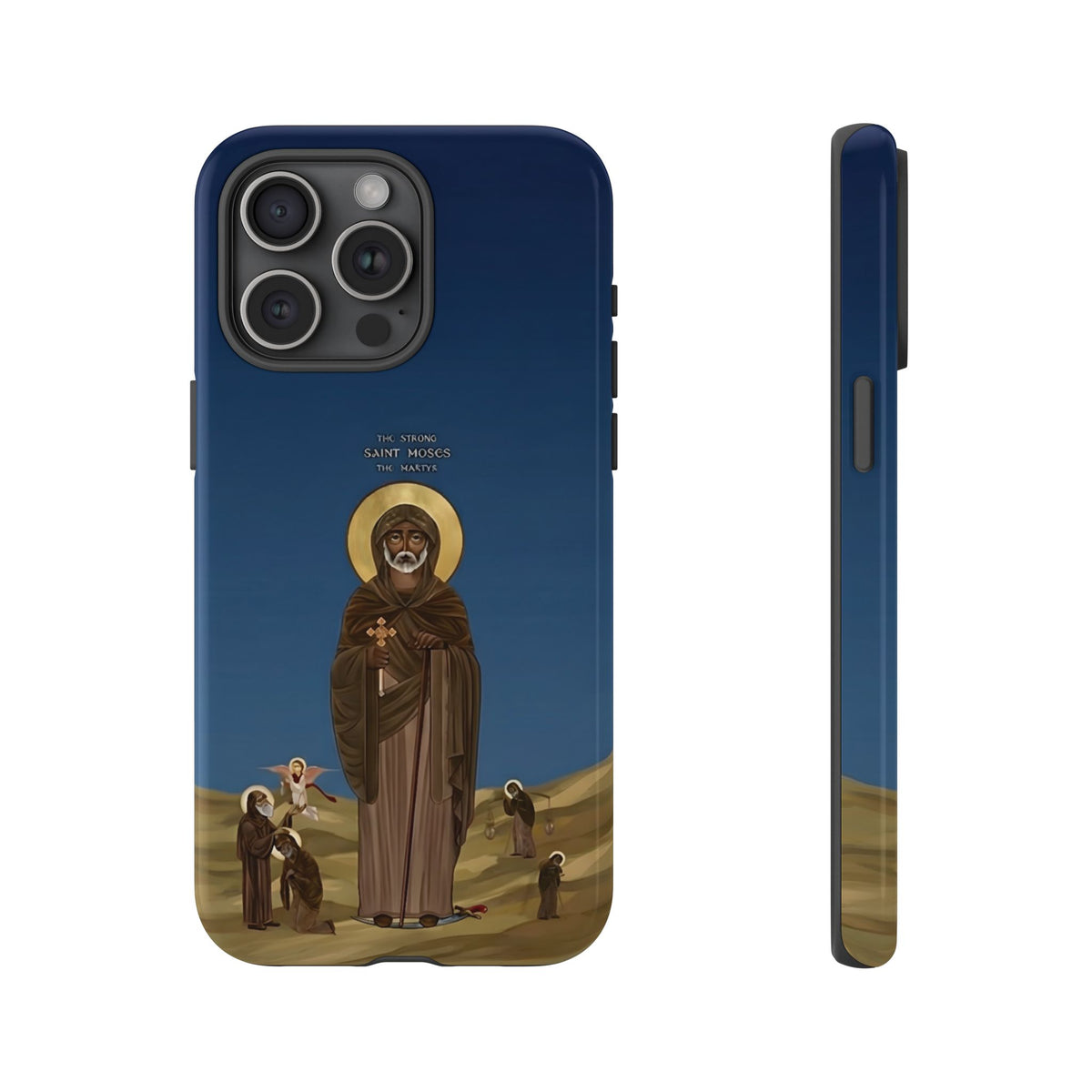 Christelijk telefoonhoesje Sint-Mozes de Sterke blauw mat