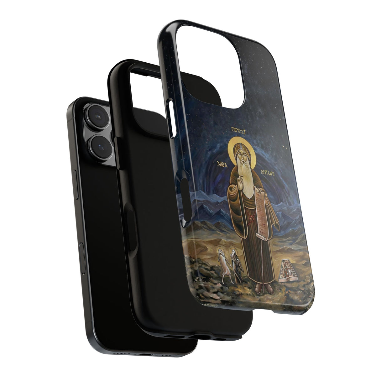 Christelijk telefoonhoesje Sint-Antonius de Grote donkerblauw mat