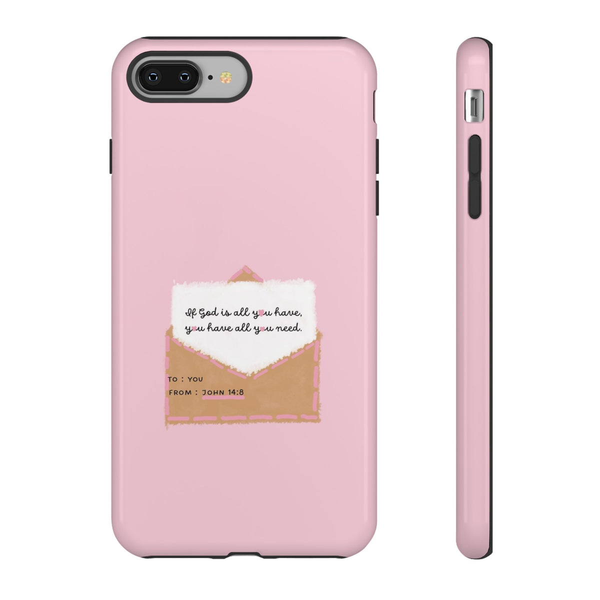 Christelijk telefoonhoesje God is alles wat je nodig hebt roze mat
