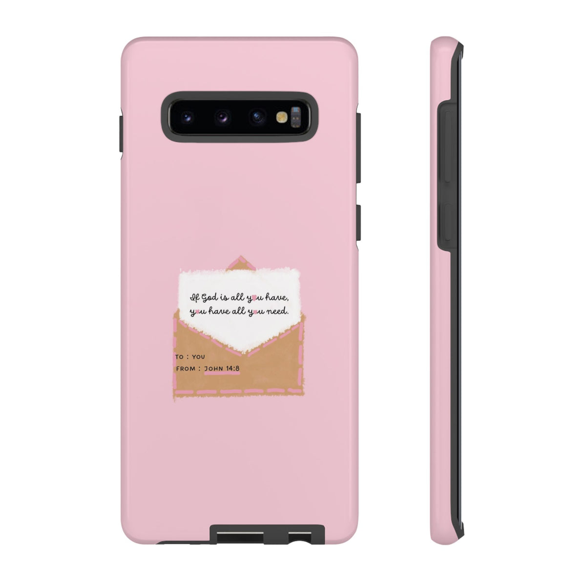 Christelijk telefoonhoesje God is alles wat je nodig hebt roze mat