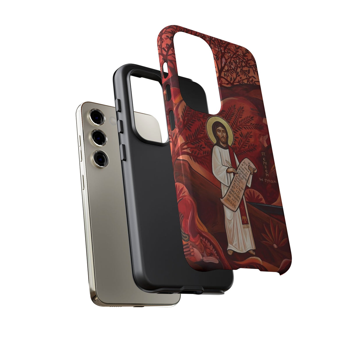 Christelijk telefoonhoesje Sint-Efrem de Syriër rood mat