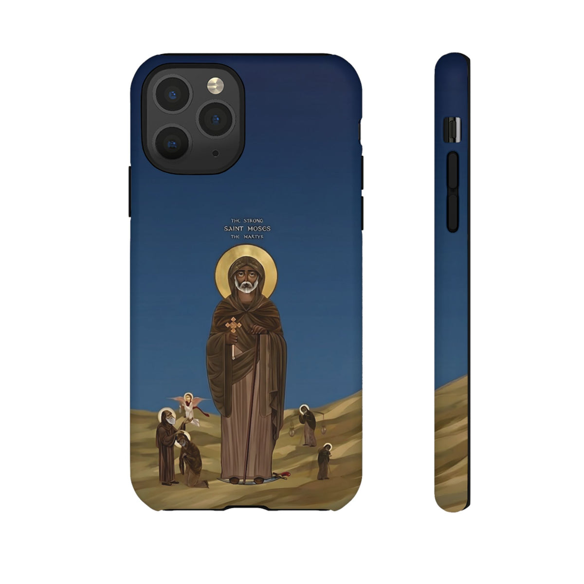 Christelijk telefoonhoesje Sint-Mozes de Sterke blauw mat