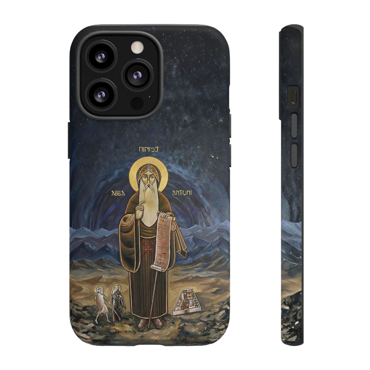 Christelijk telefoonhoesje Sint-Antonius de Grote donkerblauw mat