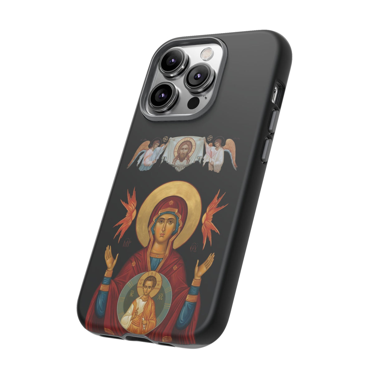 Christelijk telefoonhoesje De Heilige Maagd Maria zwart mat