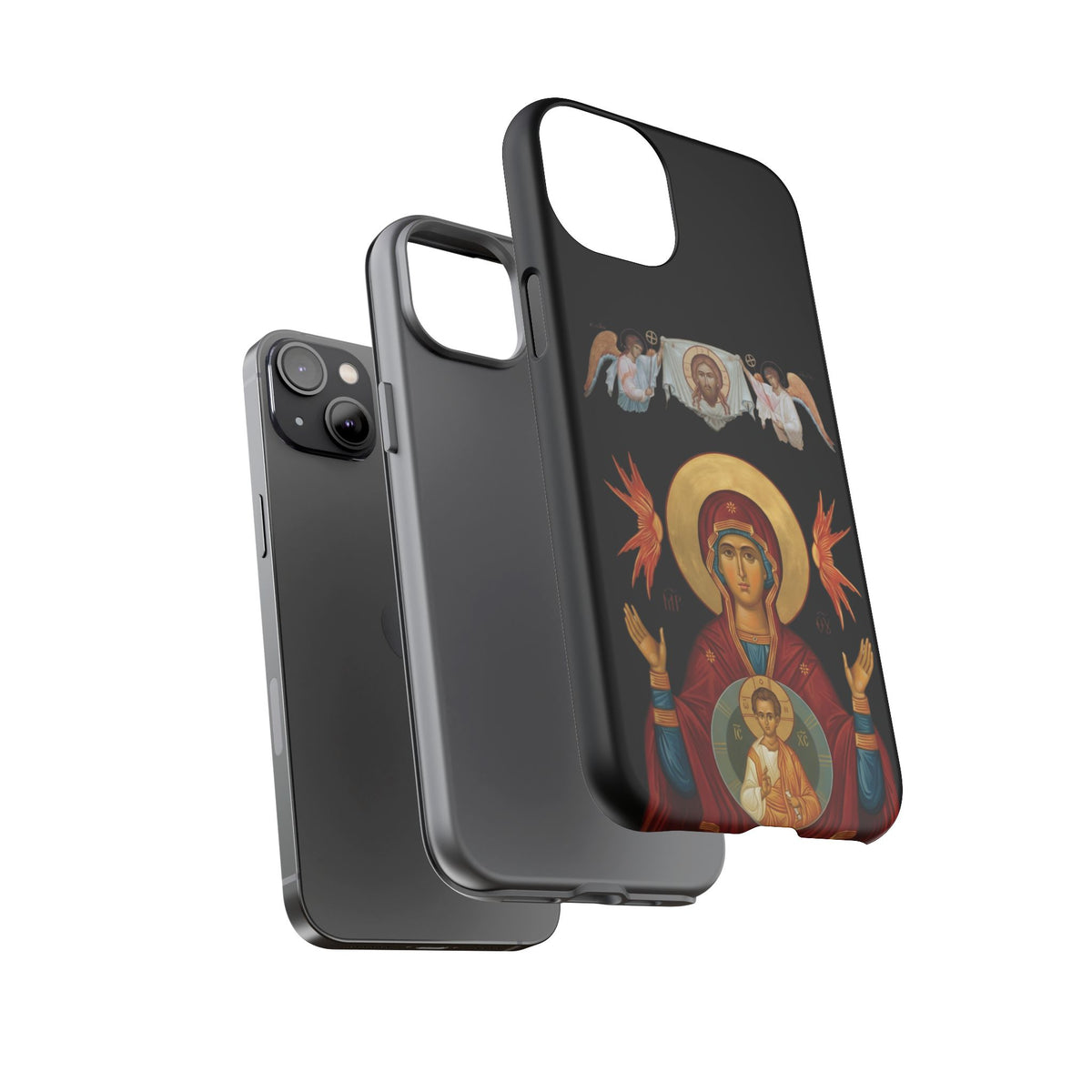 Christelijk telefoonhoesje De Heilige Maagd Maria zwart mat