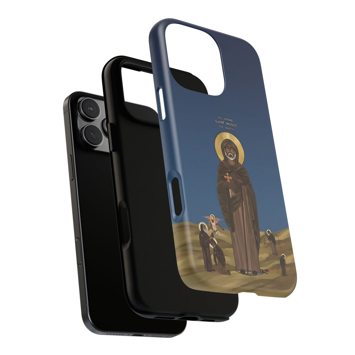 Christelijk telefoonhoesje Sint-Mozes de Sterke blauw mat