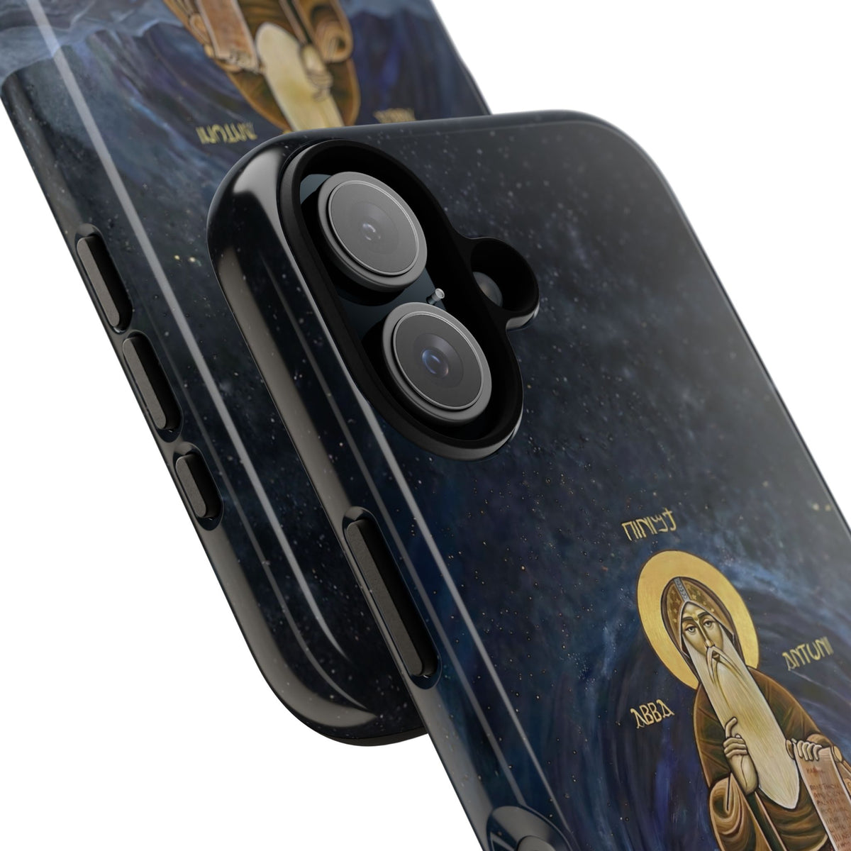 Christelijk telefoonhoesje Sint-Antonius de Grote donkerblauw mat