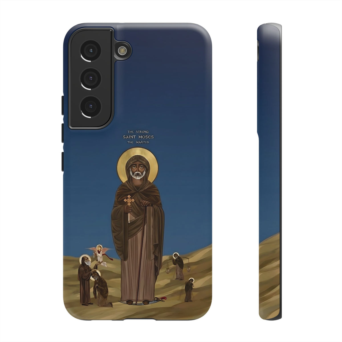 Christelijk telefoonhoesje Sint-Mozes de Sterke blauw mat