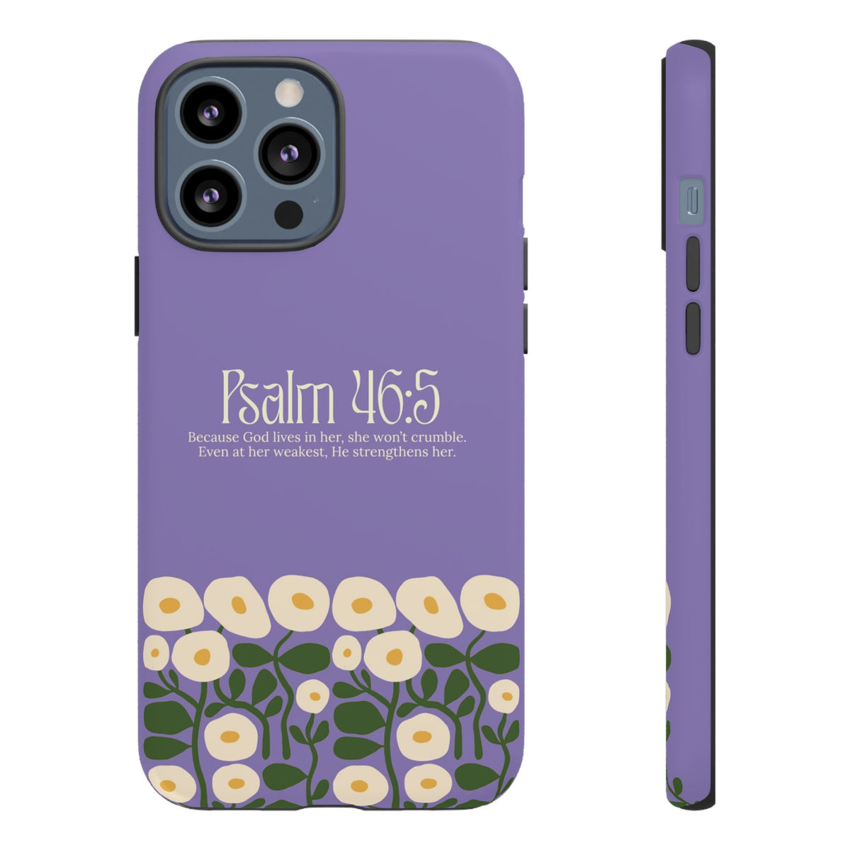 Christelijk telefoonhoesje God woont in haar lila mat