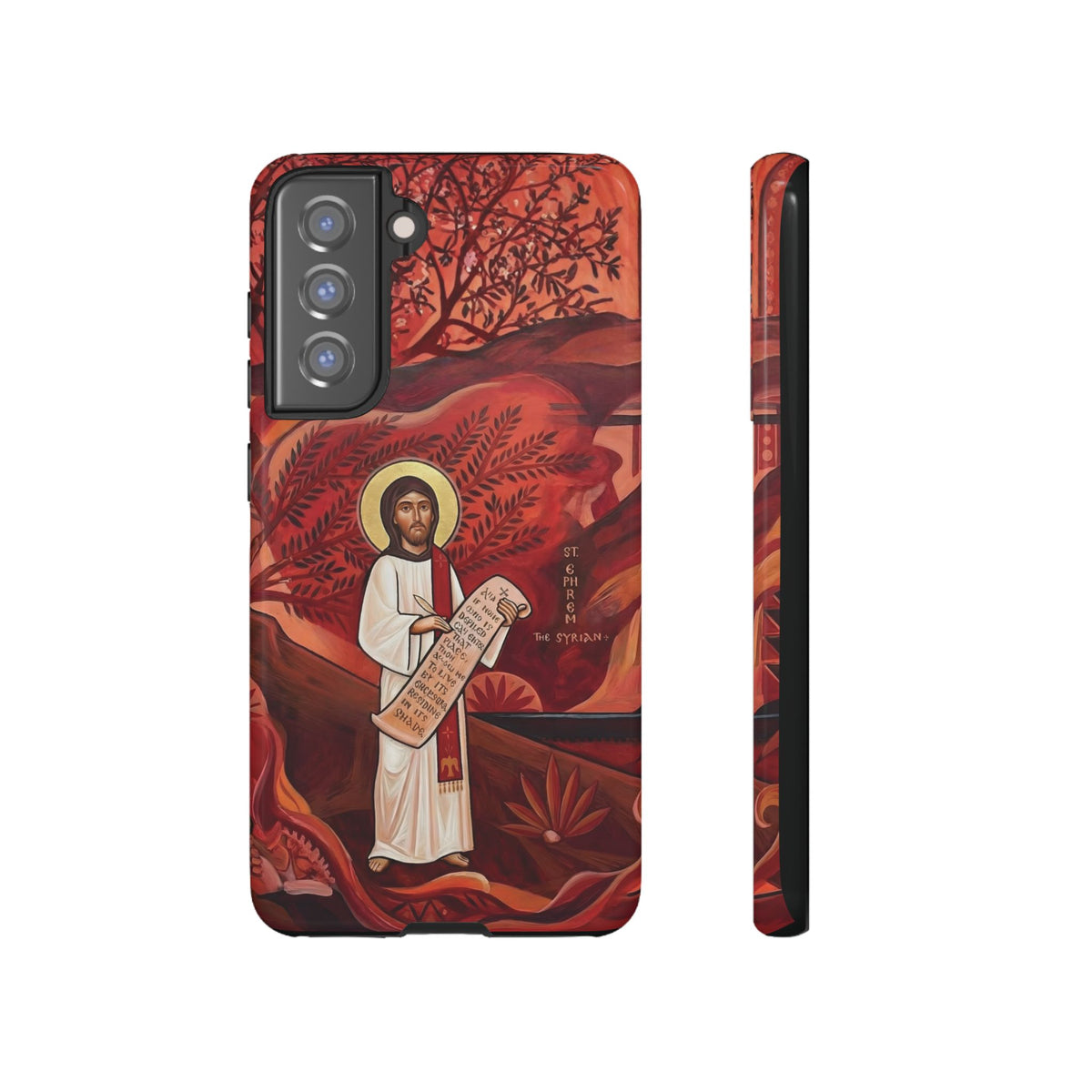 Christelijk telefoonhoesje Sint-Efrem de Syriër rood mat