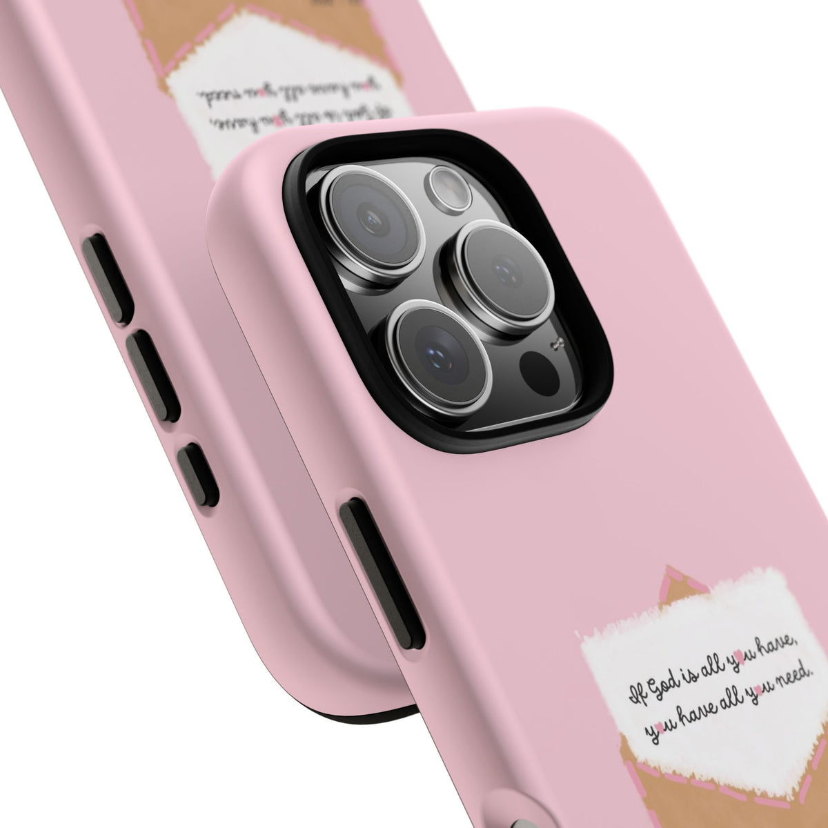 Christelijk telefoonhoesje God is alles wat je nodig hebt roze mat