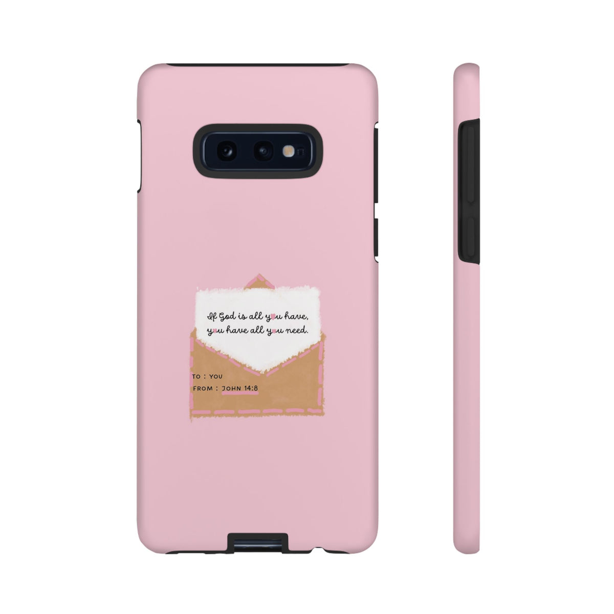 Christelijk telefoonhoesje God is alles wat je nodig hebt roze mat