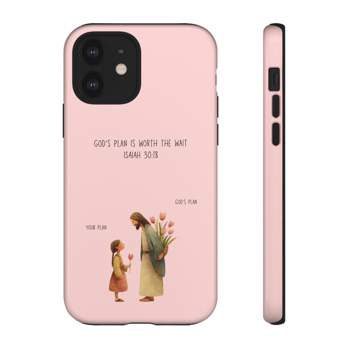 Christelijk telefoonhoesje Gods plan is beter roze mat