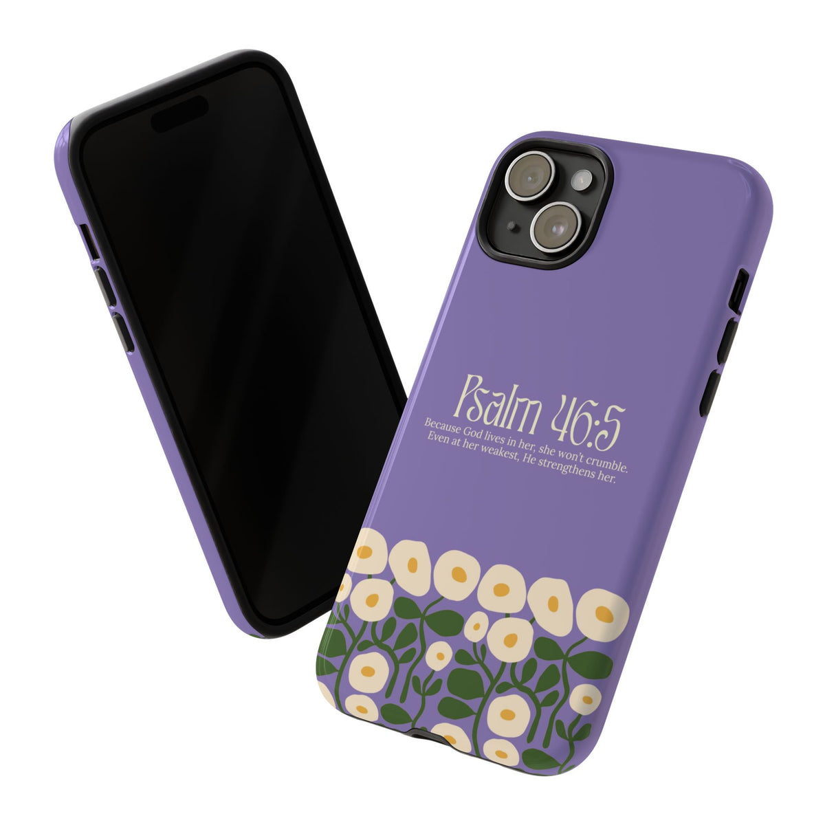 Christelijk telefoonhoesje God woont in haar lila mat