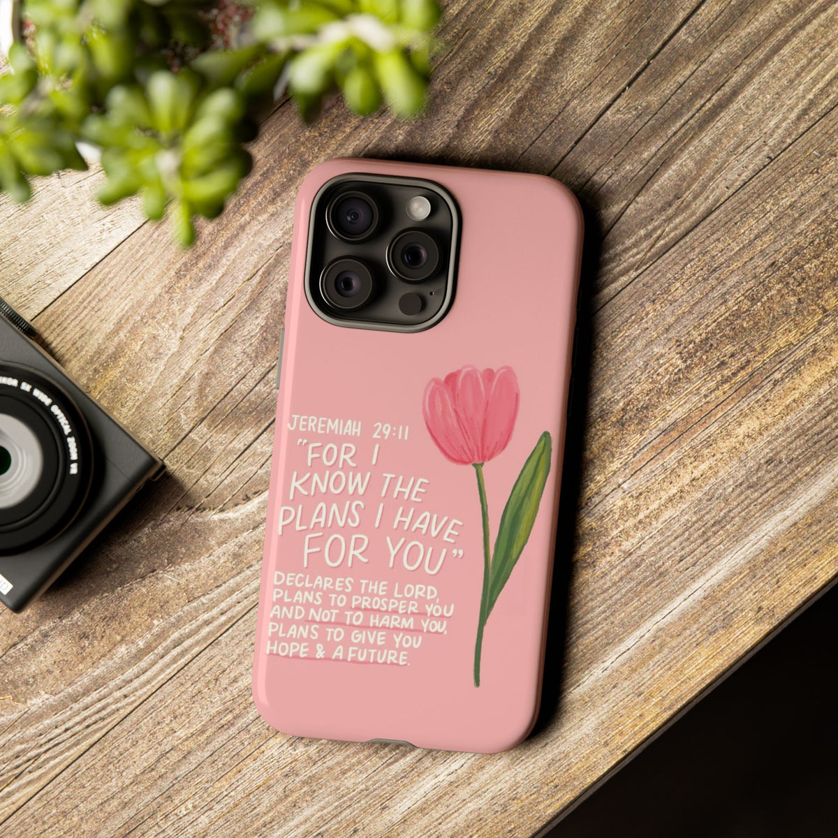 Christelijk telefoonhoesje Ik ken de plannen roze mat