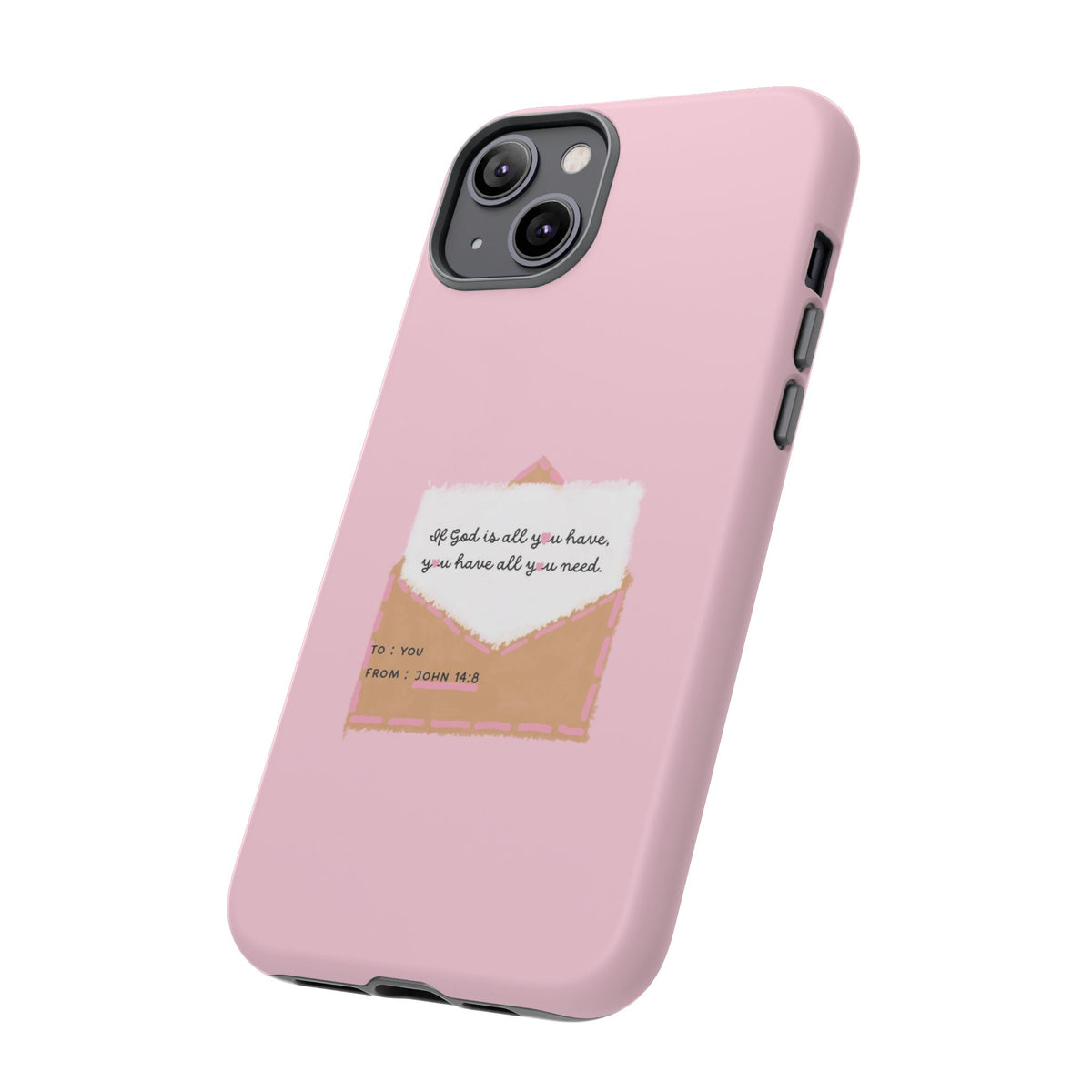 Christelijk telefoonhoesje God is alles wat je nodig hebt roze mat