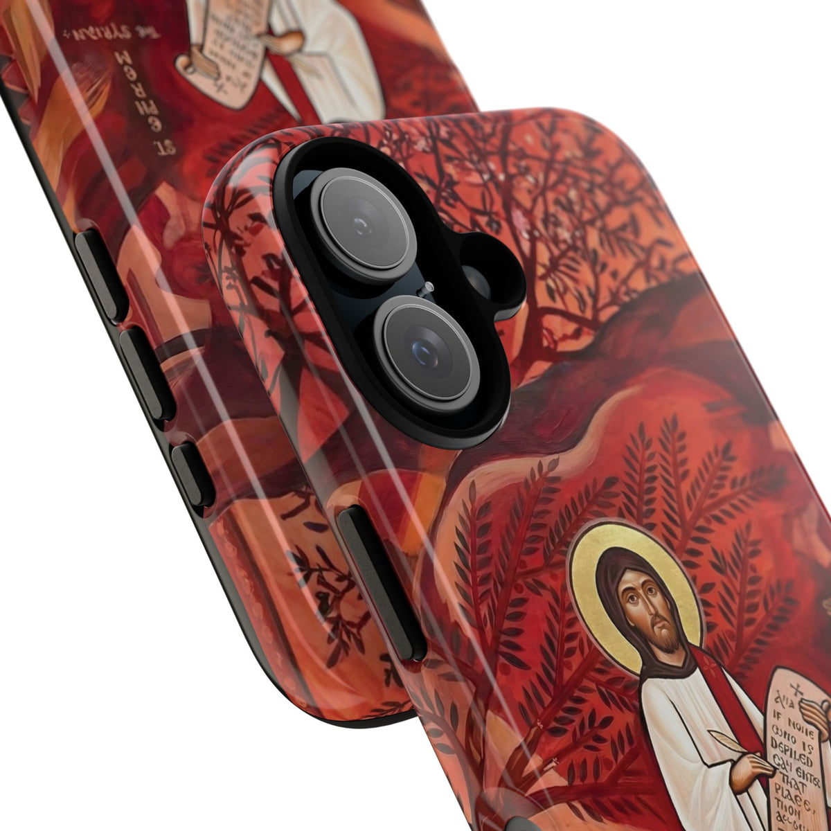 Christelijk telefoonhoesje Sint-Efrem de Syriër rood mat