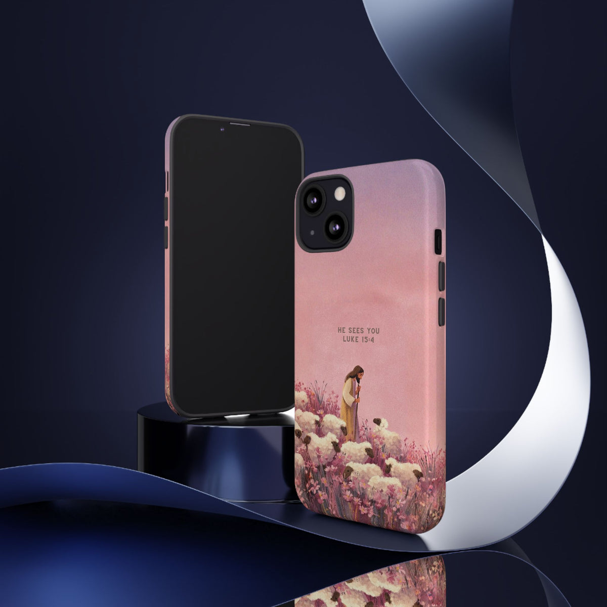Christelijk telefoonhoesje Hij ziet jou roze mat