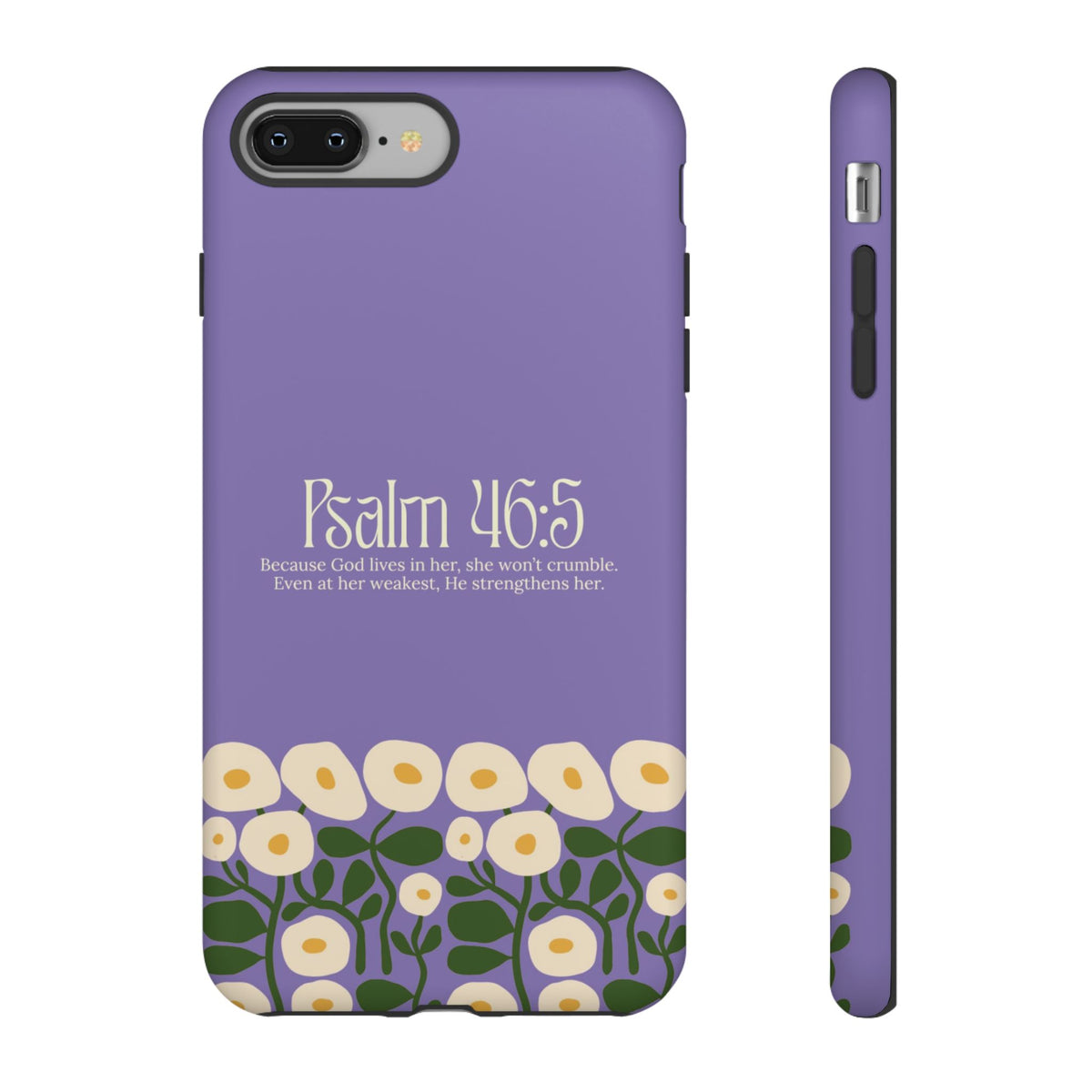 Christelijk telefoonhoesje God woont in haar lila mat