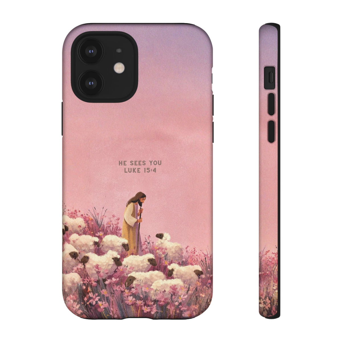 Christelijk telefoonhoesje Hij ziet jou roze mat