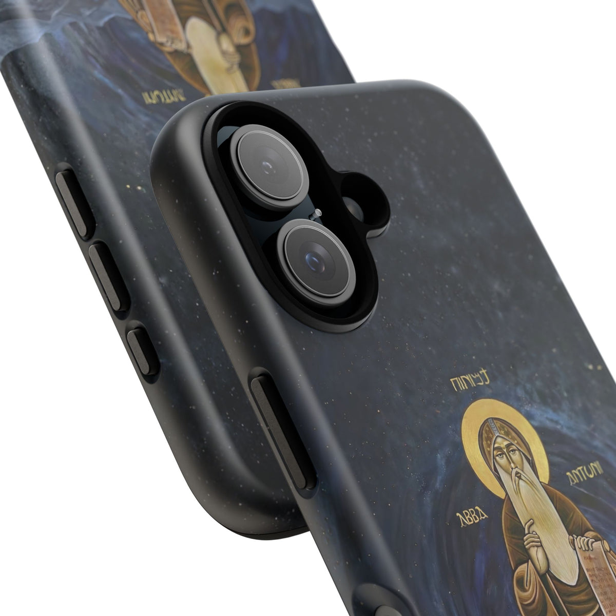 Christelijk telefoonhoesje Sint-Antonius de Grote donkerblauw mat
