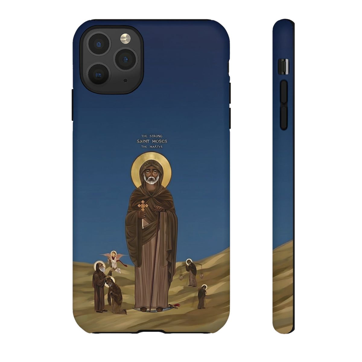 Christelijk telefoonhoesje Sint-Mozes de Sterke blauw mat