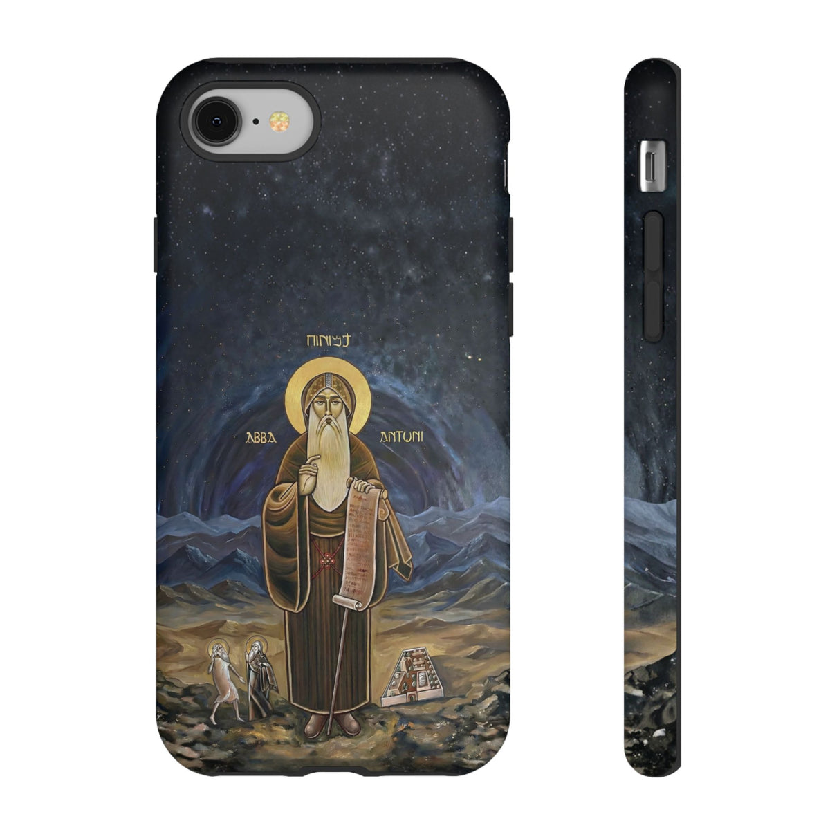 Christelijk telefoonhoesje Sint-Antonius de Grote donkerblauw mat