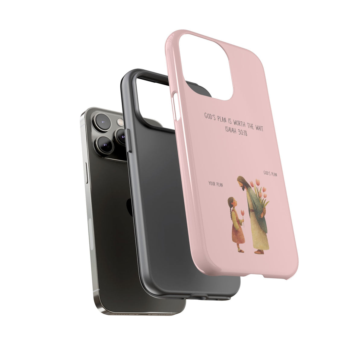 Christelijk telefoonhoesje Gods plan is beter roze mat