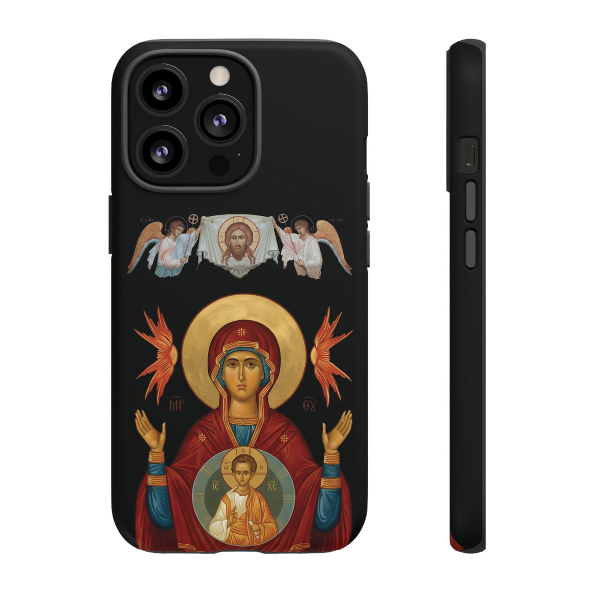 Christelijk telefoonhoesje De Heilige Maagd Maria zwart mat
