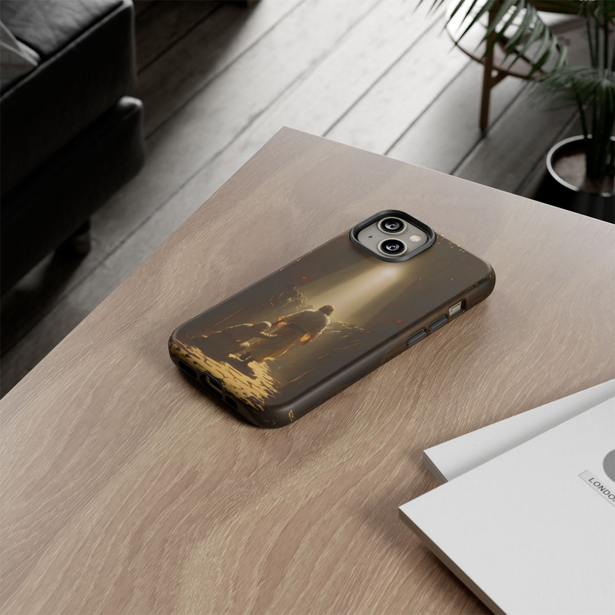 Christelijk telefoonhoesje Aangeraakt door geloof bruin mat