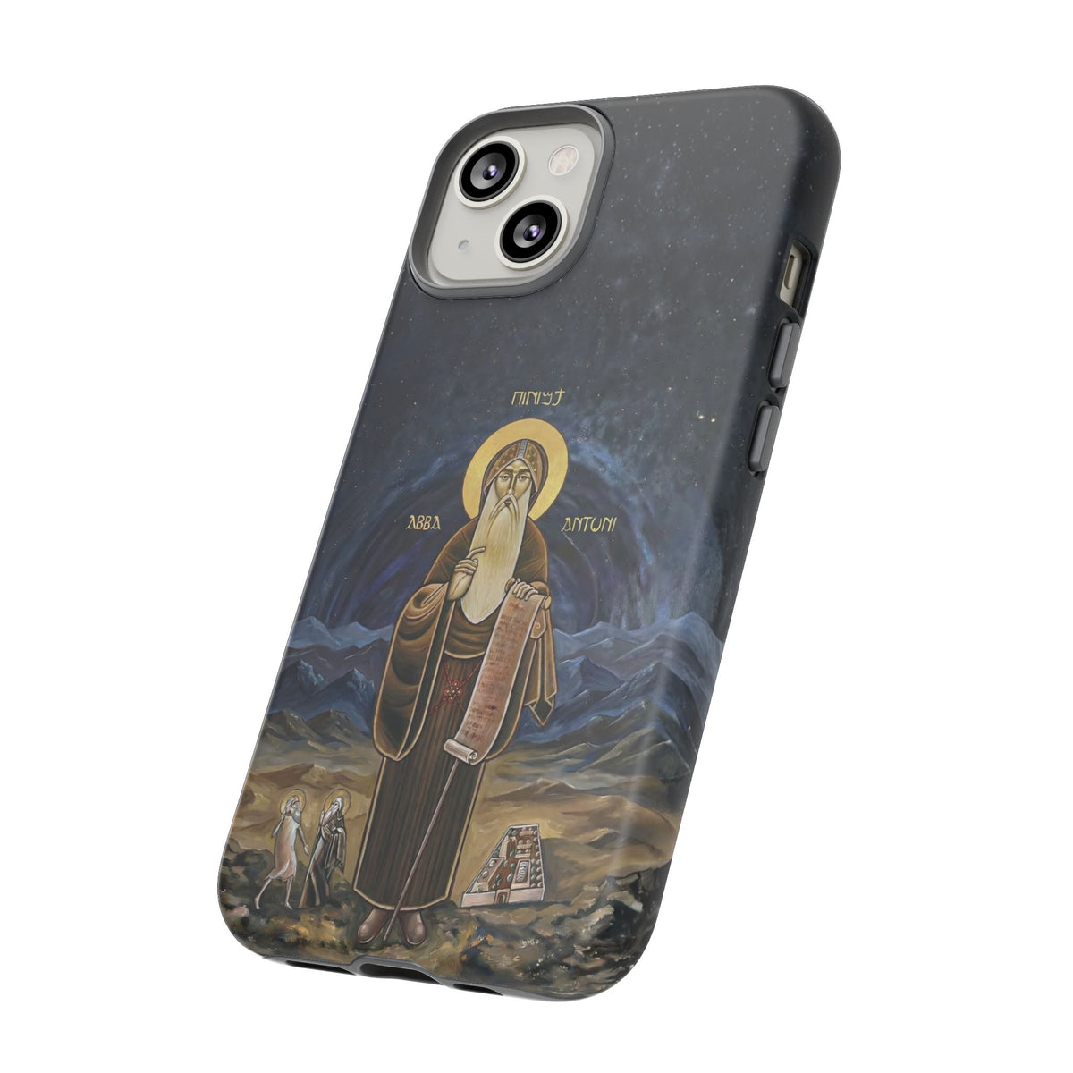 Christelijk telefoonhoesje Sint-Antonius de Grote donkerblauw mat