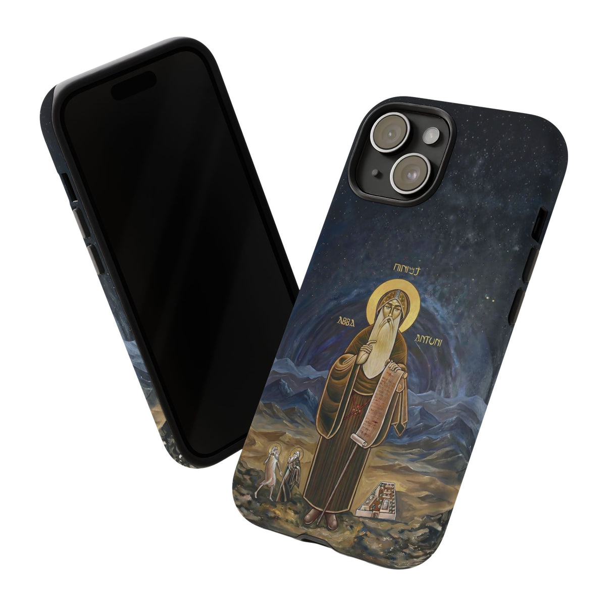Christelijk telefoonhoesje Sint-Antonius de Grote donkerblauw mat