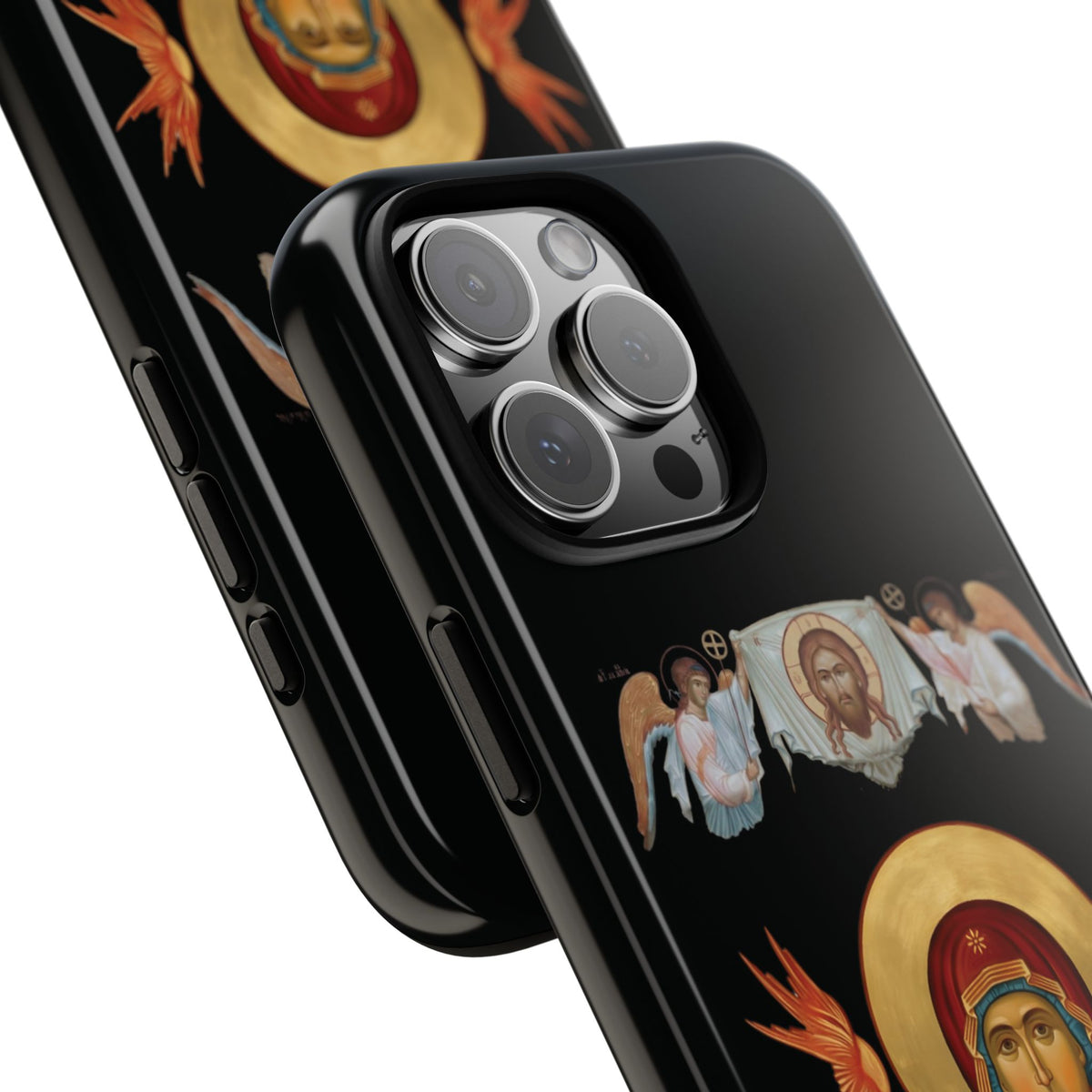 Christelijk telefoonhoesje De Heilige Maagd Maria zwart mat