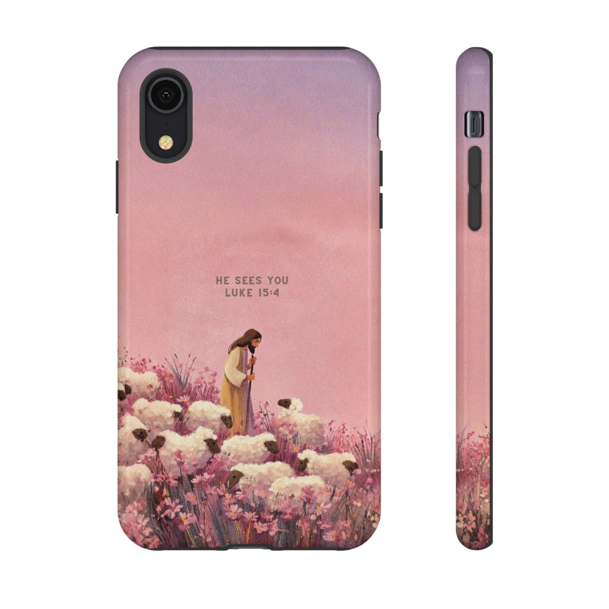 Christelijk telefoonhoesje Hij ziet jou roze mat