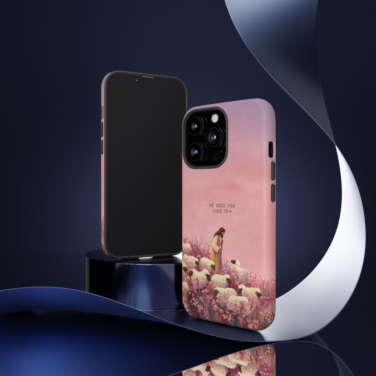 Christelijk telefoonhoesje Hij ziet jou roze mat