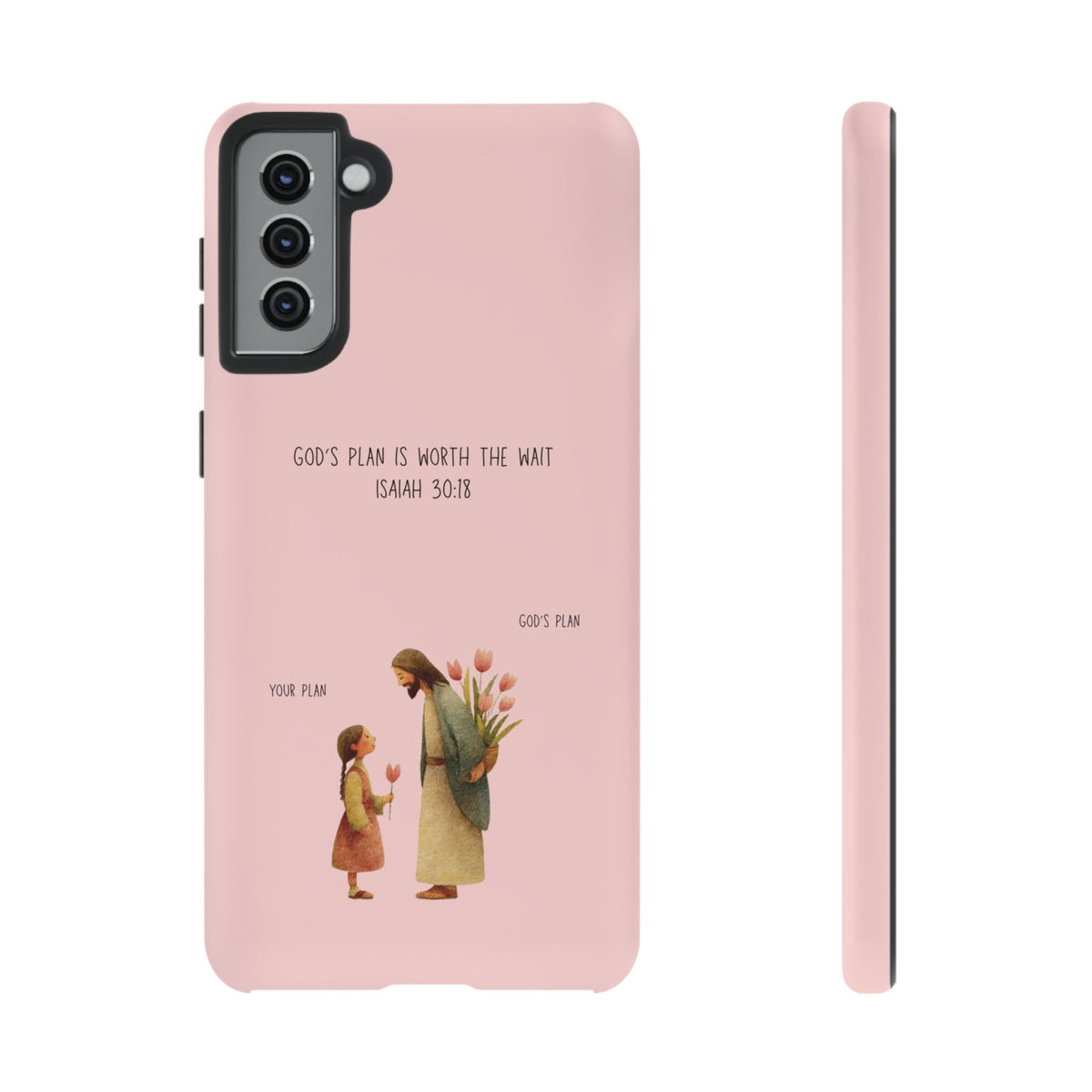 Christelijk telefoonhoesje Gods plan is beter roze mat