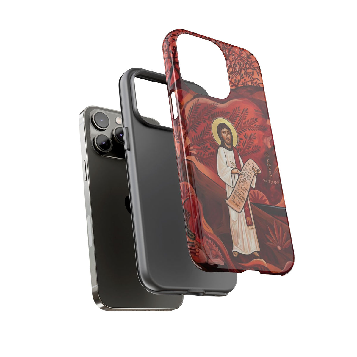 Christelijk telefoonhoesje Sint-Efrem de Syriër rood mat