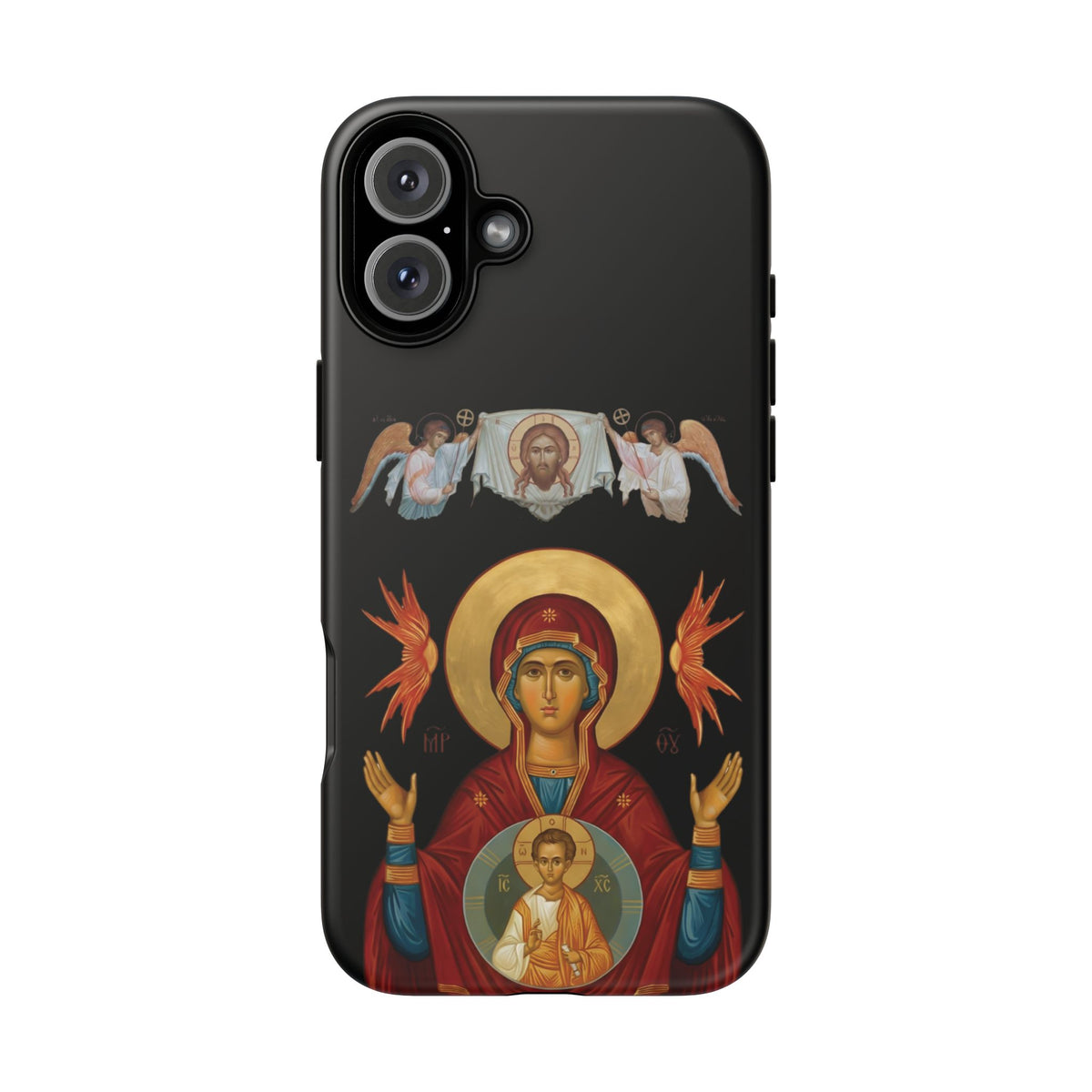 Christelijk telefoonhoesje De Heilige Maagd Maria zwart mat