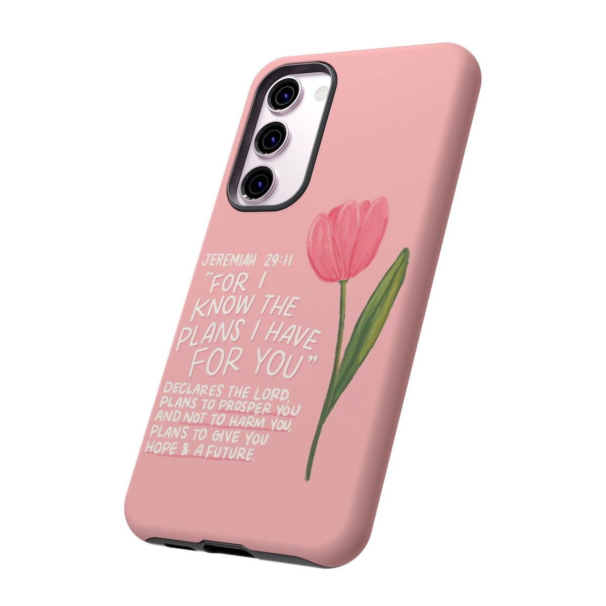Christelijk telefoonhoesje Ik ken de plannen roze mat