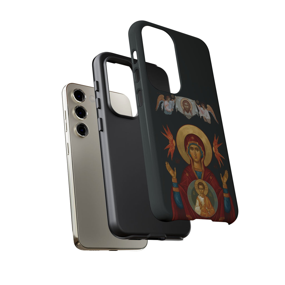 Christelijk telefoonhoesje De Heilige Maagd Maria zwart mat