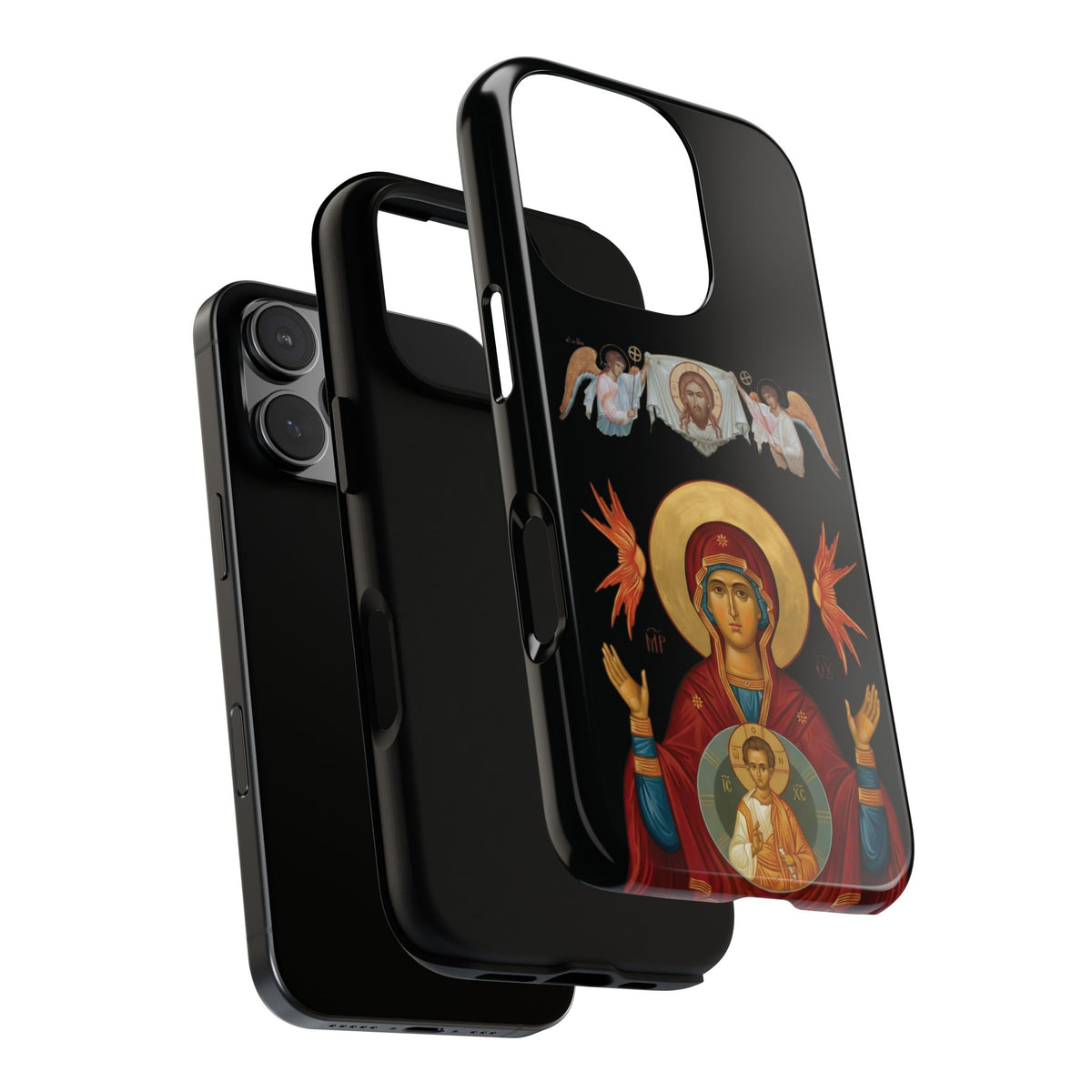 Christelijk telefoonhoesje De Heilige Maagd Maria zwart mat