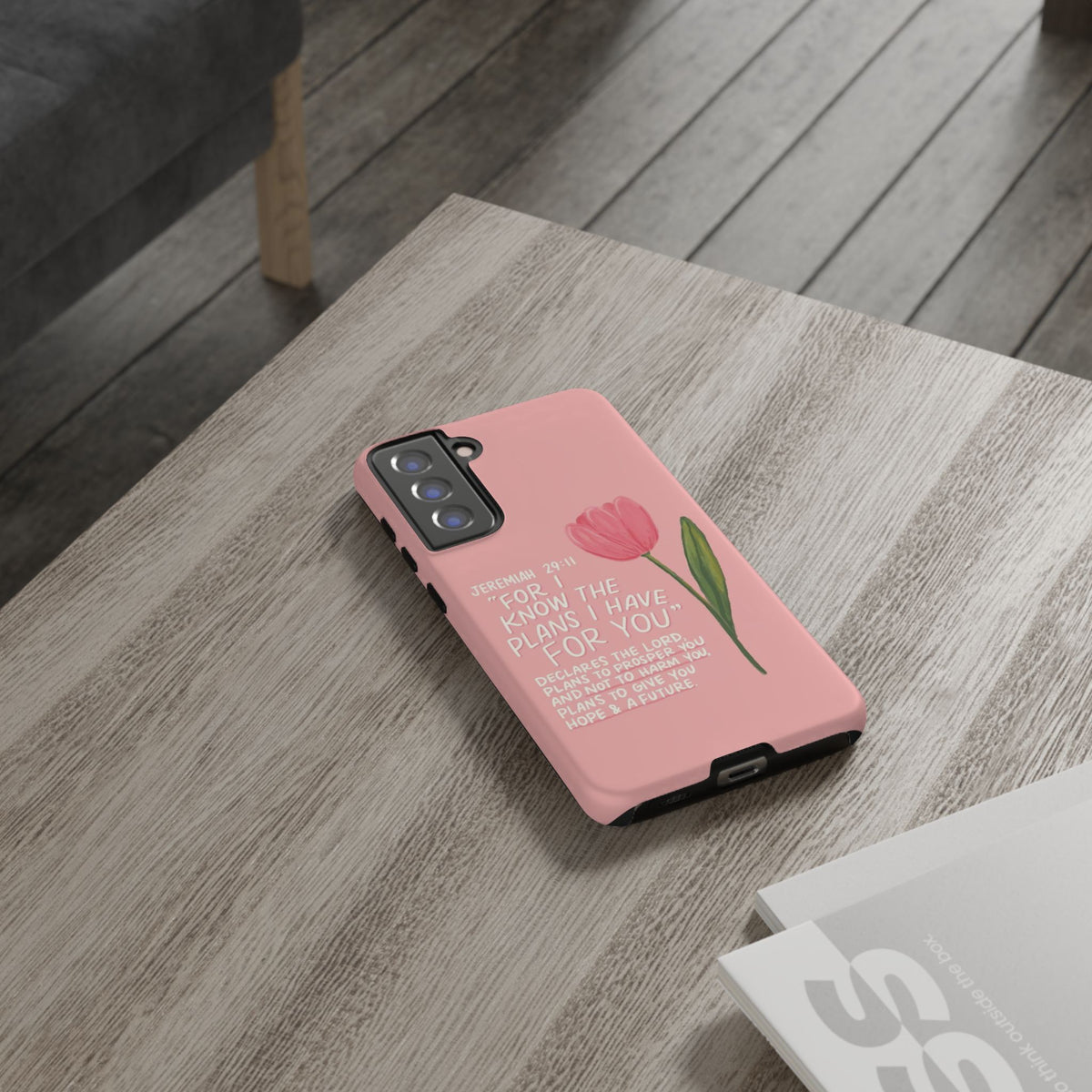 Christelijk telefoonhoesje Ik ken de plannen roze mat
