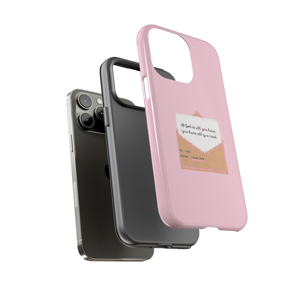 Christelijk telefoonhoesje God is alles wat je nodig hebt roze mat
