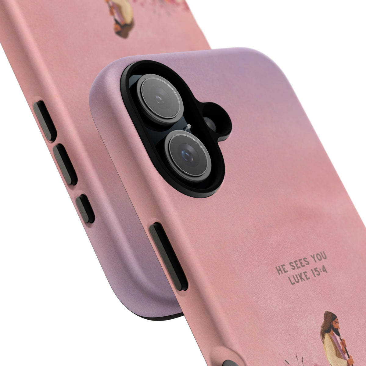Christelijk telefoonhoesje Hij ziet jou roze mat