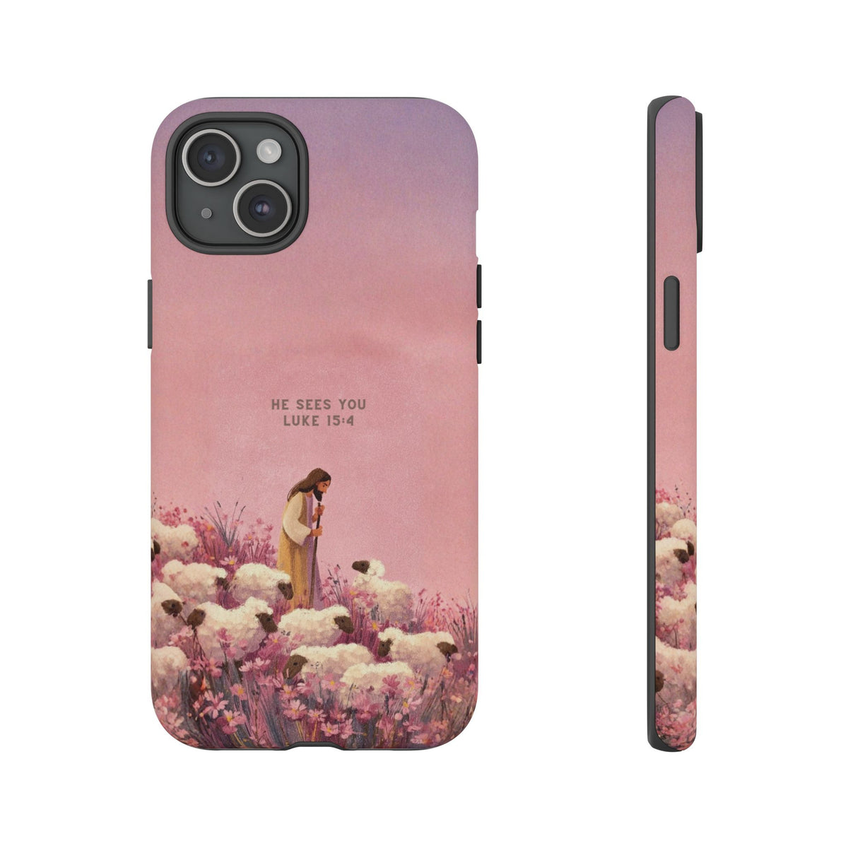 Christelijk telefoonhoesje Hij ziet jou roze mat