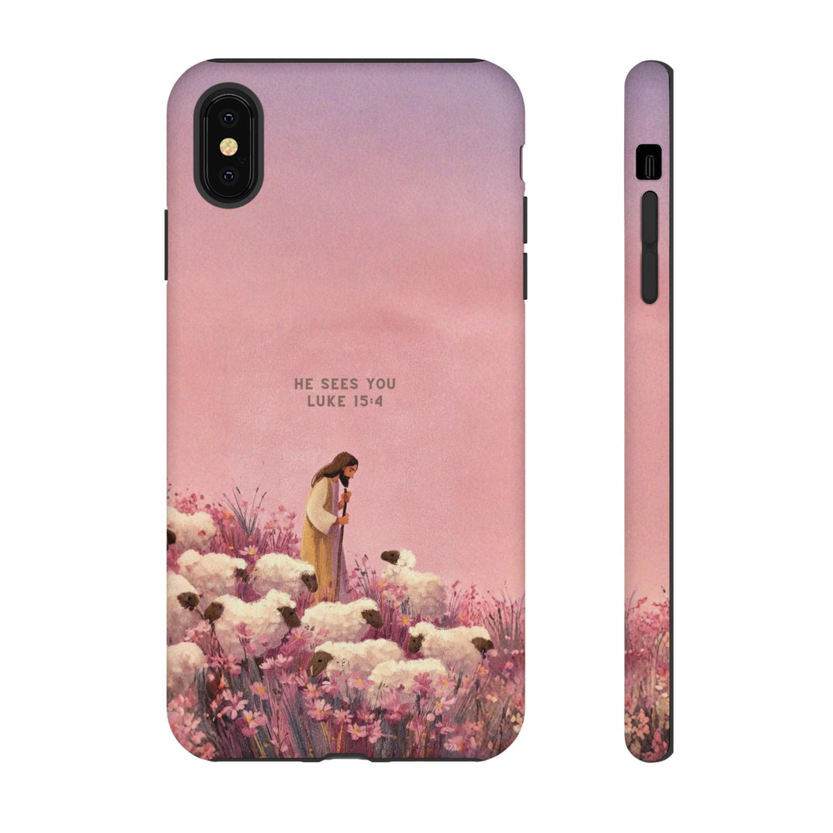 Christelijk telefoonhoesje Hij ziet jou roze mat
