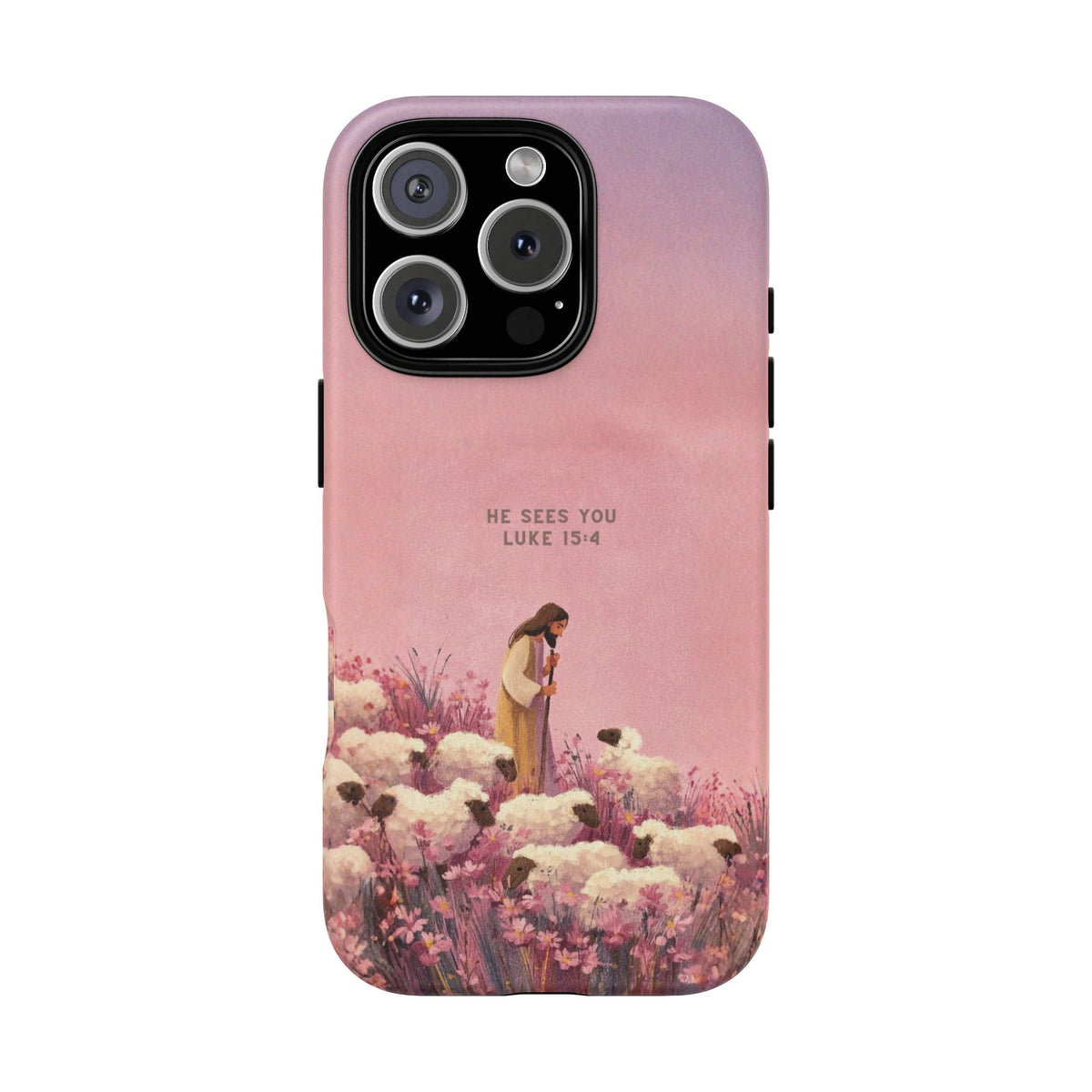 Christelijk telefoonhoesje Hij ziet jou roze mat